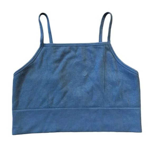 Fabletics Blue Ribbed Midi Bralette - Picture 1 of 7